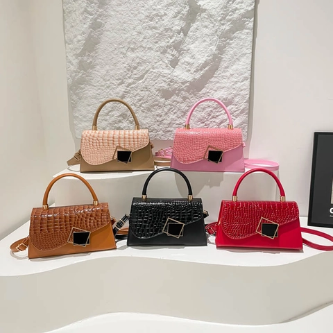 Retro Krokodillenpatroon PU Leer Handtas Voor Vrouwen Mode Geometrische Gesp Kleine Vierkante Crossbodytas