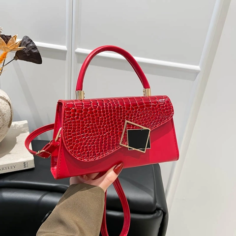 Women Crocodile Pattern PU Leather Shoulder Bag Small Square Handbag With Top Handle And Long Strap Retro Fashion