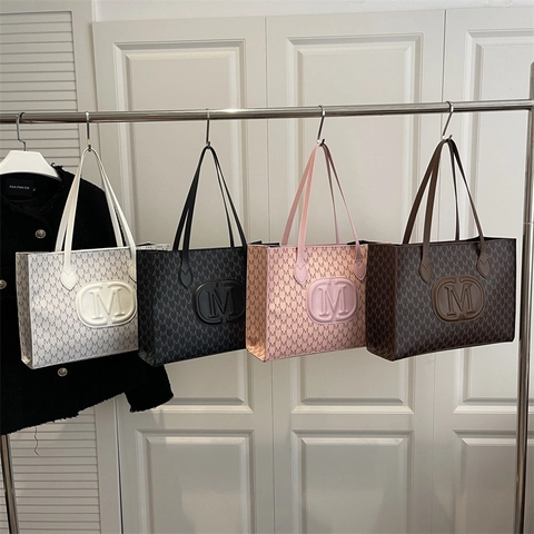 Borsa Tote da Donna con Stampa Monogramma Lettera M in Pelle PU Grande Capacità Urbana Harajuku Borsa a Spalla Sottobraccio