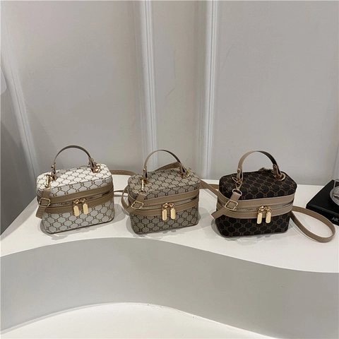 Sac Bandoulière Boîte Imprimé Monogramme Rétro En Cuir PU Sac À Main Avec Bandoulière Réglable Pour Femmes Style Rétro