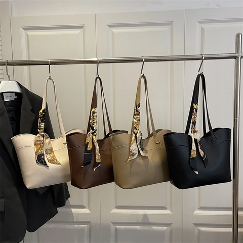 Damen Tote Bag PU Leder Große Kapazität Mit Satinnschal Dekor Pendler Täglich Elegant Schultertasche Minimalistisch