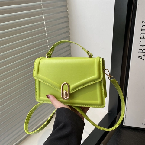 Women PU Leather Shoulder Crossbody Bag Minimalist Elegant Handbag With Gold Oval Twist Lock Top Handle Daily Commute