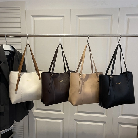 Bolso Tote Gran Capacidad Mujer Cuero PU Color Sólido Cierre Magnético Diario Moda Minimalista Bolso De Hombro
