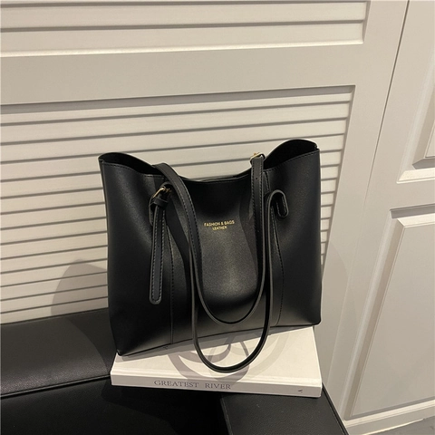 Borsa Tote Minimalista Capiente Da Donna In Pelle PU Borsa Da Spalla Per Pendolari Decorazione Con Lettere Dorate
