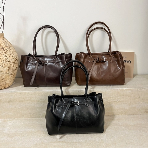 Große Damen Tote Bag PU Leder Vintage Pendler Schultertasche Unterachseltasche Mit Schnallendekor