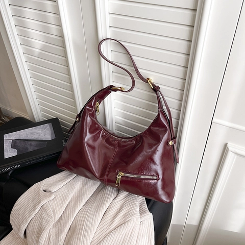 Borsa Hobo In Pelle Sintetica Lucida Da Donna Borsa A Spalla Chic Vintage Per Il Pendolarismo Quotidiano