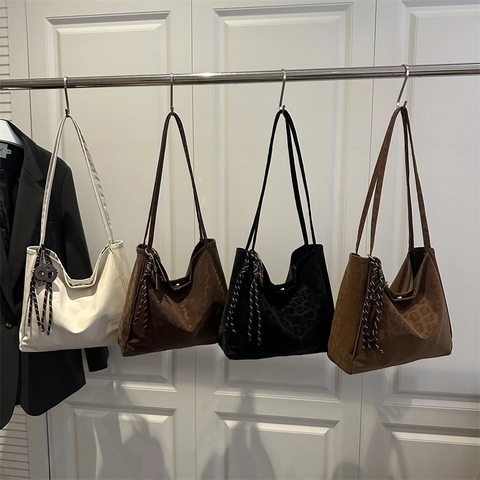 Fashion Women Large Capacity Tote Bag Retro Simple Casual Shoulder Bag Leopard Print Autumn Winter Shopping Handbag Purse