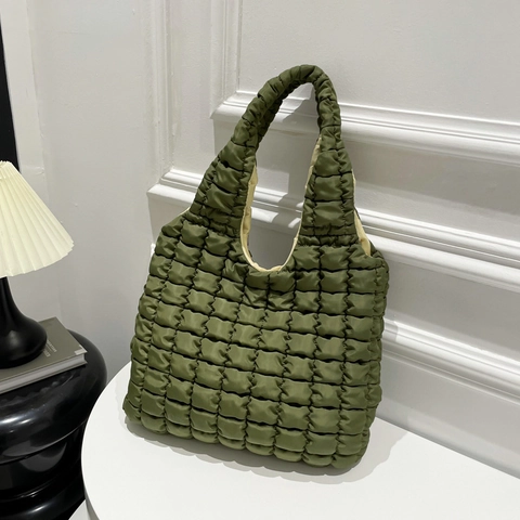 Bolso Tote Acolchado de Gran Capacidad para Mujer de Algodón Relleno Color Sólido Bolso de Hombro Moda Casual Urbano Simple