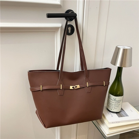 Borsa Tote Grande Capacità In Pelle PU Retro Borsa A Spalla Donna Moda Pendolare Borsa Sottobraccio Con Cerniera