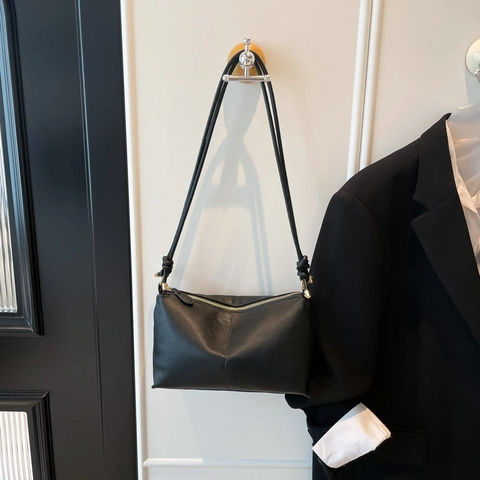 Borsa A Spalla Da Donna In Pelle PU Trama Lychee Cuciture Verticali Piccola Borsa Quadrata A Tracolla Minimalista Con Tracolla Annodata
