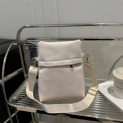Piccola Borsa A Tracolla Da Donna In Pelle PU Grana Litchi Tracolla Larga Regolabile Mini Borsa Porta Cellulare Stile Urbano