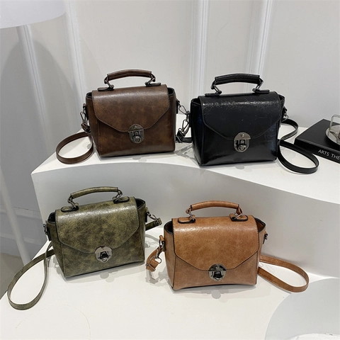 Borsa A Tracolla In Pelle PU Retrò Chiusura A Girello Piccola Borsa Quadrata Da Donna Vintage Minimalista Borsa A Spalla Con Manico