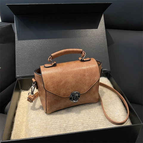 Borsa A Tracolla Vintage Da Donna In Pelle PU Piccola Borsa Quadrata Retro Con Manico Chiusura In Metallo Per Quotidiano
