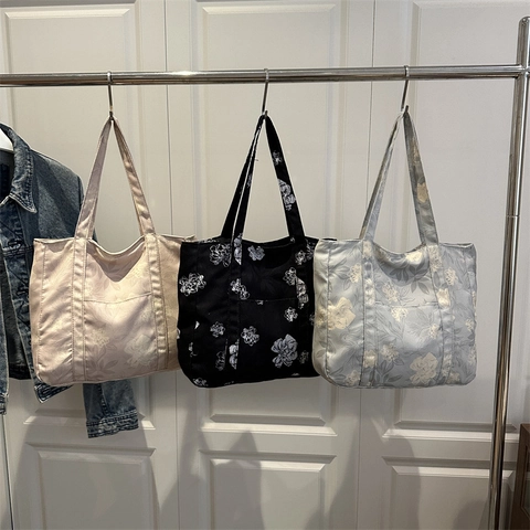 Borsa Tote In Tela Con Stampa Floreale Grande Capacità Borsa A Spalla Casual Da Donna Viaggio Quotidiano Accessorio