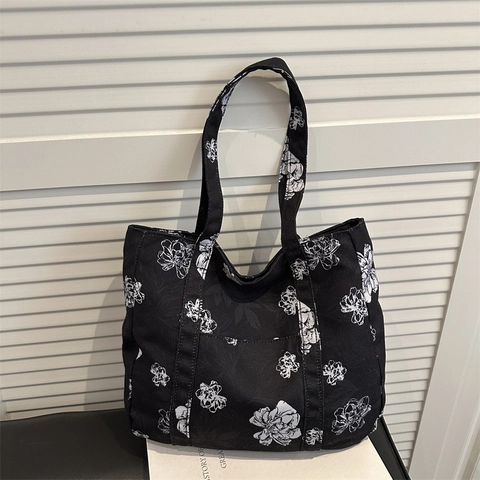 Borsa Tote In Tela Con Stampa Floreale Grande Capacità Borsa A Spalla Casual Da Donna Viaggio Quotidiano Accessorio