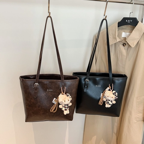 Vintage PU Lederen Tote Bag Grote Capaciteit Schoudertas Voor Dames Stedelijke Eenvoudige Stijl Ritssluiting