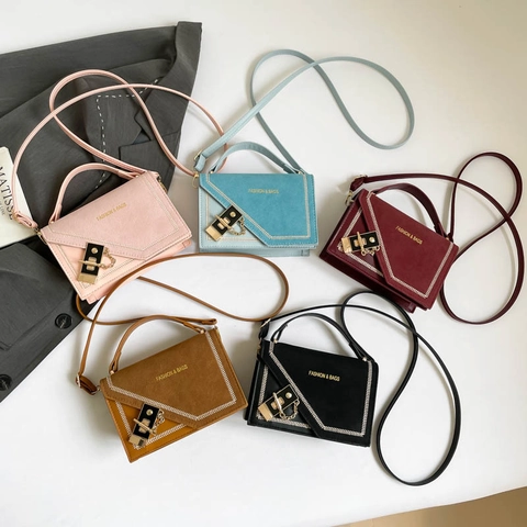 Borsa A Tracolla Retrò In Pelle Scamosciata E PU Da Donna Cuciture A Contrasto Chiusura In Metallo Borsa A Mano Elegante