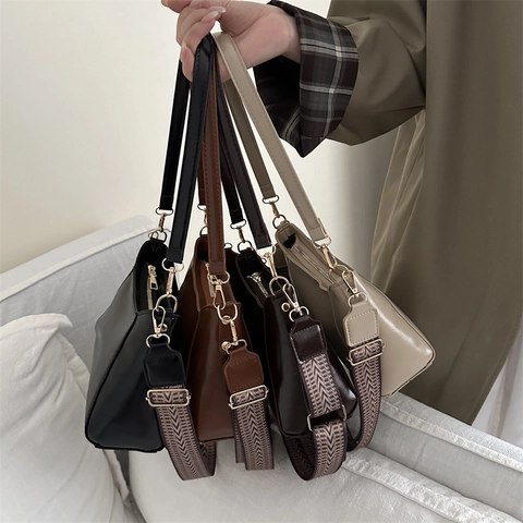 Dames Schoudertas Vintage PU Leer Hobo Crossbody Met Brede Geometrische Band Retro Grote Capaciteit Modieuze Tote