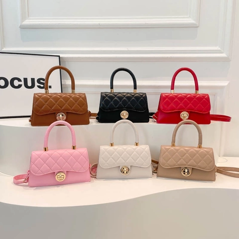 Quilted Handbag PU Leather Small Square Top Handle Crossbody Shoulder Bag With Metal Twist Lock Autumn Fashion For Women