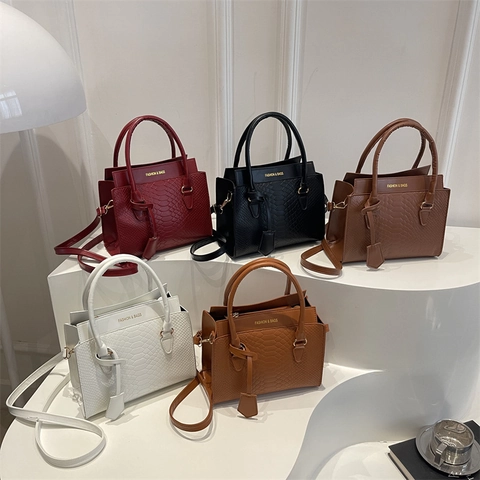 Women Small Square Bag Fashion PU Leather Embossed Snake Texture Shoulder Crossbody Bag With Top Handle Autumn Winter Handbag
