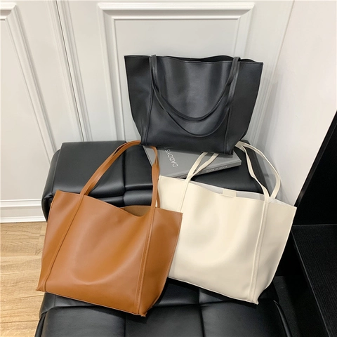 Grande Capacité Cuir PU Sac Cabas Ensemble Avec Sous-Mère Pochette Pour Femme Minimaliste Couture Design Quotidien Navette Épaule Sac