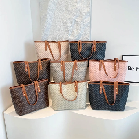 Women Fashion PU Leather Tote Bag Large Capacity Monogram Letter Print Shoulder Bag Vintage Casual Handbag For Daily Commuting Office