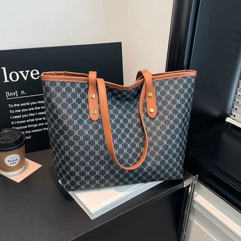 Women Fashion PU Leather Tote Bag Large Capacity Monogram Letter Print Shoulder Bag Vintage Casual Handbag For Daily Commuting Office