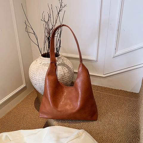 Bolso Tote de Cuero PU de Gran Capacidad para Mujer Bolso de Hombro Hobo Vintage Bolso de Mano Minimalista Con Pochette Interior