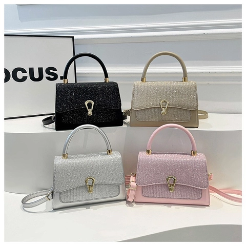Borsa A Tracolla Elegante Donna Pelle PU Paillettes Glitter Borsa A Mano Moda Pendolare Satchel Con Fibbia In Metallo Dorato