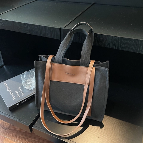 Borsa Tote In Tela Grande Capacità Colore A Contrasto Patchwork Pelle PU Borsa A Spalla Casual Stile Coreano Pendolare