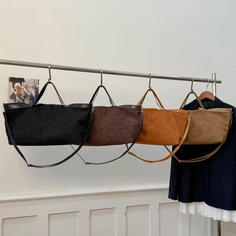 Bolso Tote para Mujer Retro Gran Capacidad Cuero PU Textura Gamuza Bolso de Hombro Minimalista Bolso de Mano Bandolera