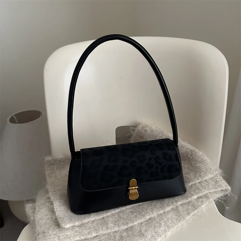 Bolso de Hombro con Estampado de Leopardo para Mujer Bolso de Axila Vintage de Cuero Sintético con Cierre Dorado Bolso Cuadrado