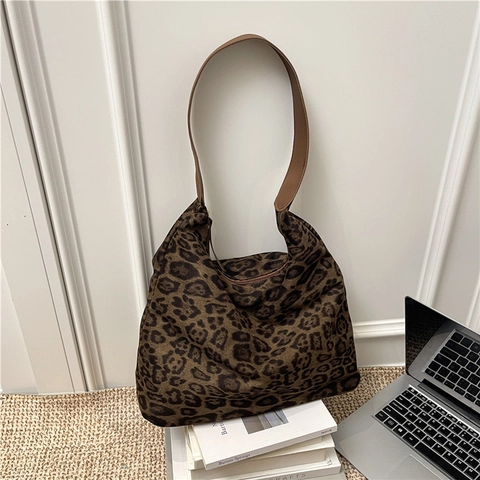 Borsa Tote Leopardata Vintage Grande Capacità Borsa A Spalla Hobo Pelle PU Borsa A Mano Alla Moda Per Donna