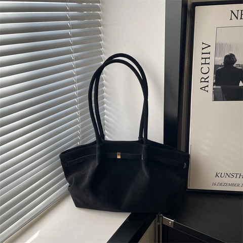 Damen Suede Unterarmtasche Große Kapazität Schulter Tote Goldene Schnalle Retro Minimalistische Handtasche Elegant