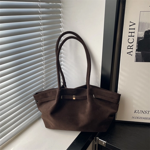 Damen Wildleder Große Kapazität Tragetasche Minimalistisch Vintage Unterarm Umhängetasche Einfarbig Pendler Shopper Handtasche