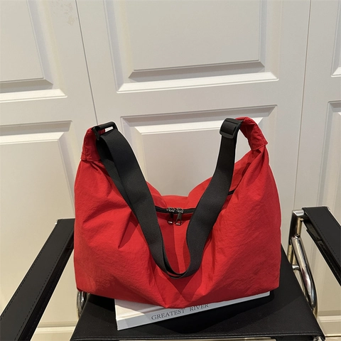 Bolso de Hombro Cruzado Hobo de Nylon de Gran Capacidad para Mujer Bolso Minimalista de Color Sólido Ligero