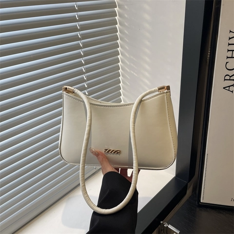 Borsa Baguette in Pelle PU Vintage da Donna Grande Capacità Tinta Unita Borsa a Tracolla alla Moda Borsa Sottobraccio Casual