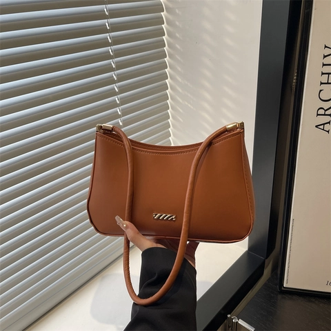 Borsa Baguette in Pelle PU Vintage da Donna Grande Capacità Tinta Unita Borsa a Tracolla alla Moda Borsa Sottobraccio Casual