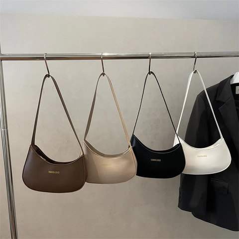 Bolso de Hombro Media Luna de Cuero PU para Mujer Estampado de Letras de Color Sólido Moderno Bolso Hobo Minimalista Otoño Invierno