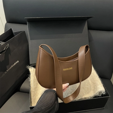 Damen Halbmond Schultertasche PU Leder Minimalistische Hobo Unterarmtasche Retro Briefdruck Täglich Pendeln Handtasche