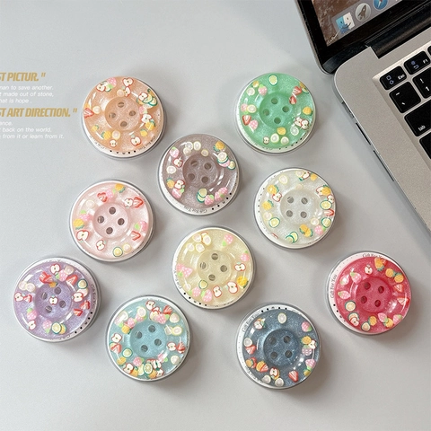 Supporto Magnetico Per Telefono A Forma Di Bottone Con Fette Frutta Glitter Supporto Retrattile Scrivania Resina