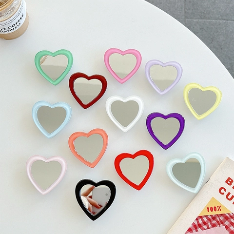Supporto Per Telefono A Forma Di Cuore Con Specchio Per Trucco Portatile Pieghevole Estensibile Plastica Colorata