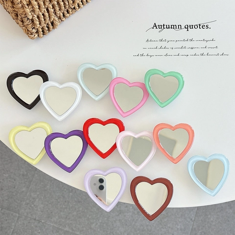 Supporto Per Telefono A Forma Di Cuore Con Specchio Per Trucco Portatile Pieghevole Estensibile Plastica Colorata