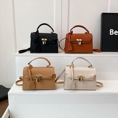Bolso De Mano Mujer Cuero PU Bolso Bandolera Con Candado Dorado Retro Elegante Bolso De Hombro Para Diario
