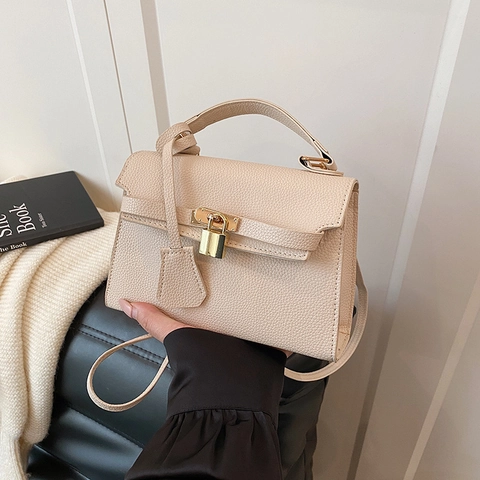 Bolso De Mano Mujer Cuero PU Bolso Bandolera Con Candado Dorado Retro Elegante Bolso De Hombro Para Diario