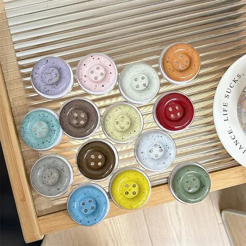 Magnetic Resin Phone Grip Holder Large Button Shape Ink Wash Pattern Marble Texture Expandable Stand Universal Accessory
