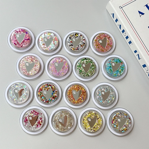 Heart Mirror Magnetic Phone Holder Retractable Airbag Grip Sequin Glitter Foldable Desktop Stand Resin Decorative Accessory