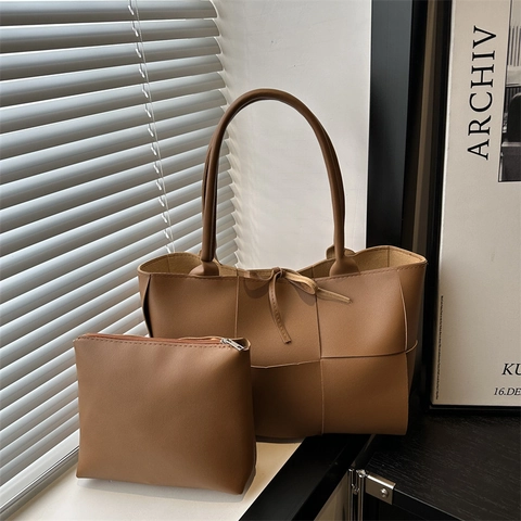 Vintage Gewebte Tragetasche Und Reißverschluss Innentasche PU Leder Große Kapazität Minimalistische Schulterhandtasche Für Damen