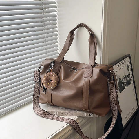 Sac Fourre-tout Vintage en Cuir PU de Grande Capacité pour Femmes Sac à Bandoulière Rétro avec Sangle Large Géométrique Donut