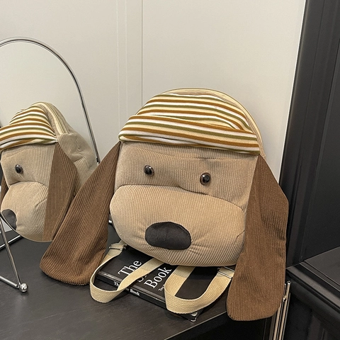 Zaino Forma Di Cane Cartone Animato Velluto A Coste Animale Carino Cucciolo 3D Grande Capacità Spallacci Regolabili Moda
